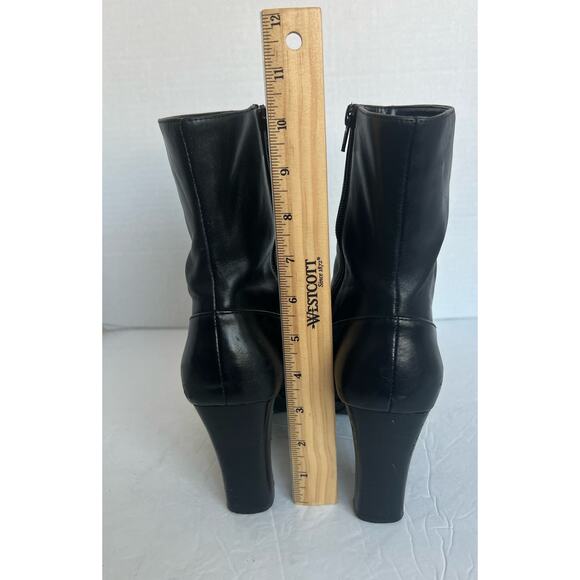 Worthington Black Leather High Heel Mid Calf Square Toe Zip Up Boots Size 9M - Picture 7 of 10
